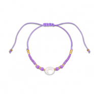 Bracelets tendance perles mixtes Violet-blanc-dor&eacute;