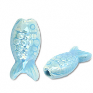 Perles en c&eacute;ramique DQ grecque poisson Bleu clair