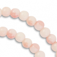Perles en verre 6 mm Rose corail clair-blanc