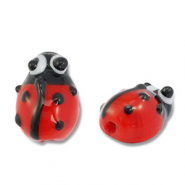 Perles en verre peintes &agrave; la main coccinelle Rouge-noir-blanc