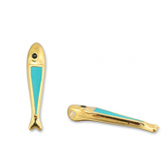 Breloques en m&eacute;tal DQ poisson Bleu turquoise-Dor&eacute; (sans nickel)