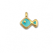 Breloques en m&eacute;tal DQ poisson Bleu turquoise-Dor&eacute; (sans nickel)