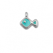 Breloques en m&eacute;tal DQ poisson Bleu turquoise-Argent&eacute; antique (sans nickel)
