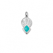 Breloques en m&eacute;tal DQ rhombe Bleu turquoise-Argent&eacute; antique (sans nickel)