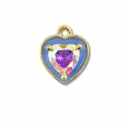 M&eacute;tal TQ laiton breloques coeur Dor&eacute;-bleu-AB coating