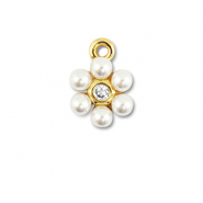M&eacute;tal TQ laiton breloques fleur avec perles Dor&eacute;-blanc