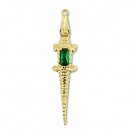 M&eacute;tal TQ laiton breloques crocodile Dor&eacute;-vert fonce