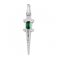M&eacute;tal TQ laiton breloques crocodile Argent&eacute;-vert fonce