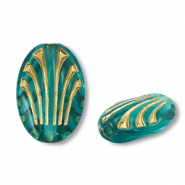 Perles acryliques ovale Bleu sarcelle-dor&eacute;