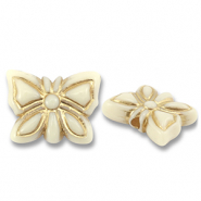 Perles acryliques papillon Blanc cass&eacute;-dor&eacute;