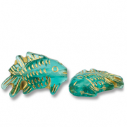 Perles acryliques poisson Vert sarcelle-dor&eacute;