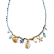 Colliers en acier Inox avec breloque vie marine Dor&eacute;-multicolore