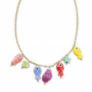 Colliers en acier Inox avec breloque poisson Dor&eacute;-multicolore