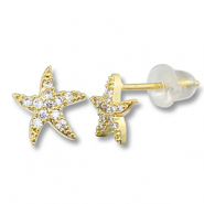 M&eacute;tal TQ laiton boucles d'oreilles / puces d&rsquo;oreilles &eacute;toile de mer Dor&eacute;-transparent