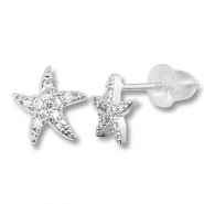 M&eacute;tal TQ laiton boucles d'oreilles / puces d&rsquo;oreilles &eacute;toile de mer Argent&eacute;-transparent