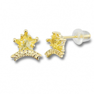 M&eacute;tal TQ laiton boucles d'oreilles / puces d&rsquo;oreilles &eacute;toile sh&eacute;rif Dor&eacute;-jaune