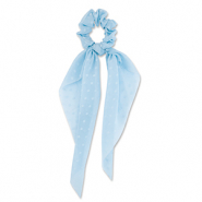 Elastique pour cheveux chouchou pois avec ruban Bleu clair