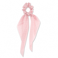 Elastique pour cheveux chouchou pois avec ruban Rose p&ecirc;che clair