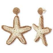 Boucles d'oreilles en raphia accroche-regard &eacute;toile de mer Beige-marron clair-dor&eacute;