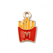 Breloques en m&eacute;tal &eacute;maill&eacute;e frites Dor&eacute;-rouge-jaune