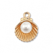 Breloques en m&eacute;tal &eacute;maill&eacute;e coquille avec perle Dor&eacute;-blanc