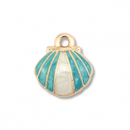 Breloques en m&eacute;tal &eacute;maill&eacute;e coquille Dor&eacute;-bleu sarcelle-blanc