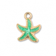 Breloques en m&eacute;tal &eacute;maill&eacute;e &eacute;toile de mer Dor&eacute;-vert oc&eacute;an