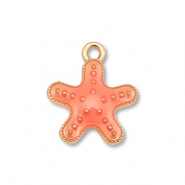 Breloques en m&eacute;tal &eacute;maill&eacute;e &eacute;toile de mer Dor&eacute;-rouge corail