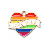 Breloques en m&eacute;tal &eacute;maill&eacute;e c&oelig;ur "love wins" Dor&eacute;-multicolore
