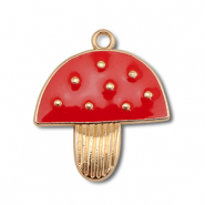 Breloques en m&eacute;tal &eacute;maill&eacute;e champignon Dor&eacute;-rouge-blanc