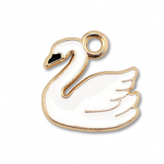 Breloques en m&eacute;tal &eacute;maill&eacute;e cygne Dor&eacute;-blanc
