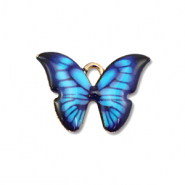 Breloques en m&eacute;tal &eacute;maill&eacute;e papillon Dor&eacute;-bleu-noir