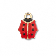 Breloques en m&eacute;tal &eacute;maill&eacute;e coccinelle Dor&eacute;-rouge-noir