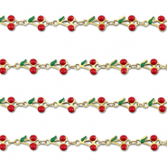 Appr&ecirc;ts en acier Inox cha&icirc;ne maille jaseron cerises Dor&eacute;-rouge-vert