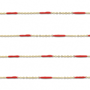 Appr&ecirc;ts en acier Inox cha&icirc;ne maille jaseron avec barre Dor&eacute;-rouge