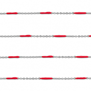 Appr&ecirc;ts en acier Inox cha&icirc;ne maille jaseron avec barre Argent&eacute;-rouge