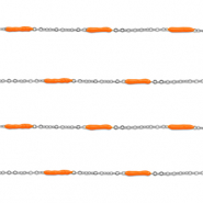 Appr&ecirc;ts en acier Inox cha&icirc;ne maille jaseron avec barre Argent&eacute;-orange