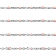 Appr&ecirc;ts en acier Inox cha&icirc;ne maille jaseron 1mm Argent&eacute;-rose clair