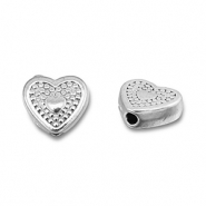 Perles en acier Inox coeur Argent&eacute;