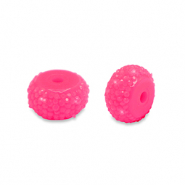 Perles en r&eacute;sine rondelles 12mm Rose n&eacute;on