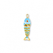 M&eacute;tal TQ laiton breloques poisson Dor&eacute;-bleu clair-jaune-blanc