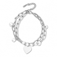 Bracelets en acier Inox c&oelig;ur Argent&eacute;