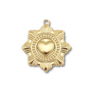Breloques en acier Inox fleur avec coeur Dor&eacute;