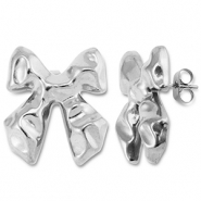 Boucles d'oreilles / puces en acier Inox n&oelig;ud Argent&eacute;