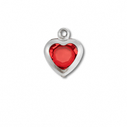 Breloques en acier Inox coeur Argent&eacute;-rouge