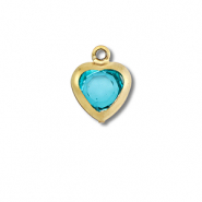 Breloques en acier Inox coeur Dor&eacute;-bleu aquamarin