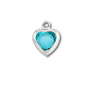 Breloques en acier Inox coeur Argent&eacute;-bleu aquamarin