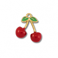 Breloques en acier Inox cerises Dor&eacute;-rouge-vert
