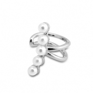 Boucles d'oreilles en acier inox ear cuff avec imitations perles Argent&eacute;-blanc