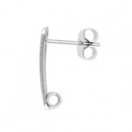 Appr&ecirc;ts en acier Inox boucles d'oreilles / puces d&rsquo;oreilles oblong avec anneau Argent&eacute;